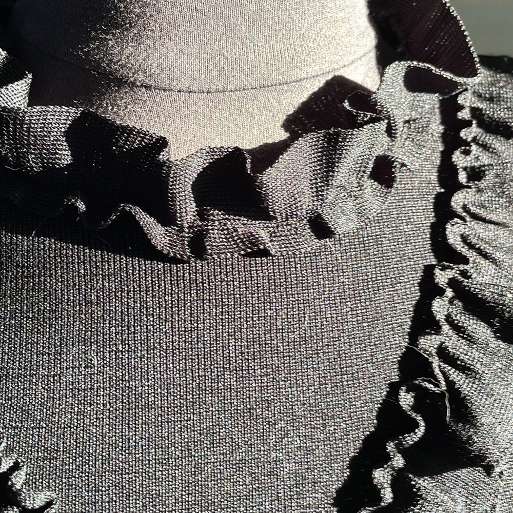 Zara black a-line knit dress with ruffle trim & decor on top front. Slight flare - Picture 12 of 14